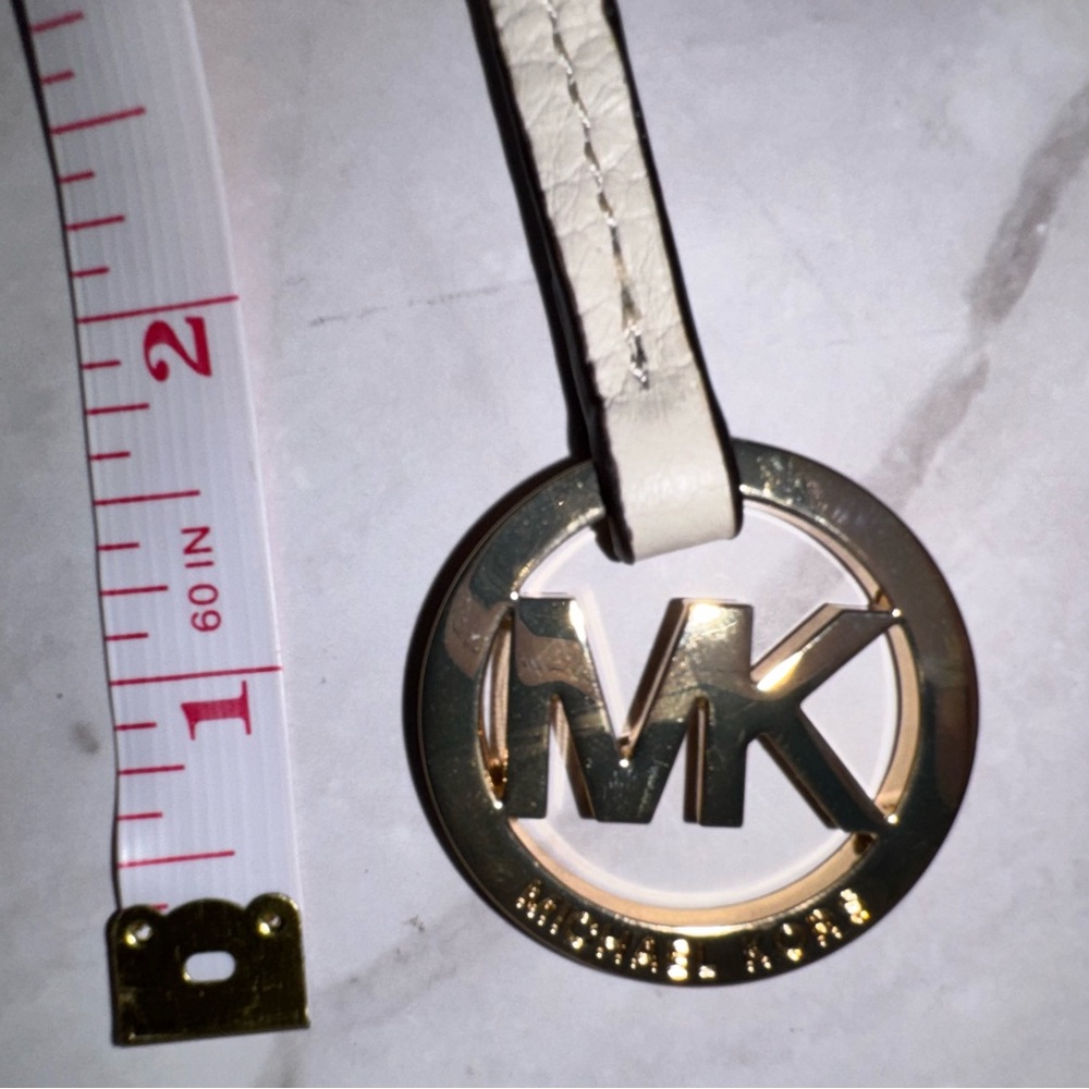 Michael Kors Gold and Cream MK Circle Logo Keyring Hangtag
